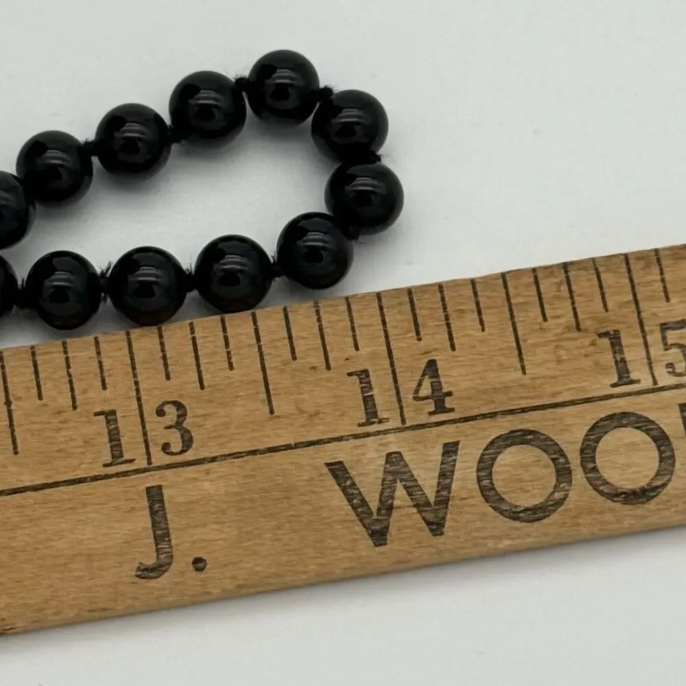 Vintage Monet 28” Black Bead Necklace Long Strand Gold Tone‎ Signed Classic